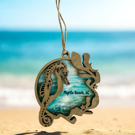 Layered Wood Seahorse Customizable Ornament