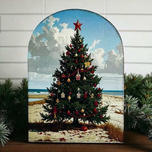 Christmas Tree on Beach Wood Arch-Christmas 2025 Decor
