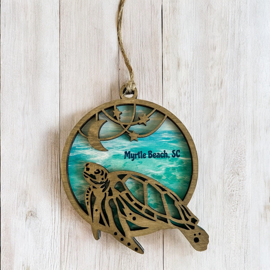 Layered Wood Turtle Customizable Ornament