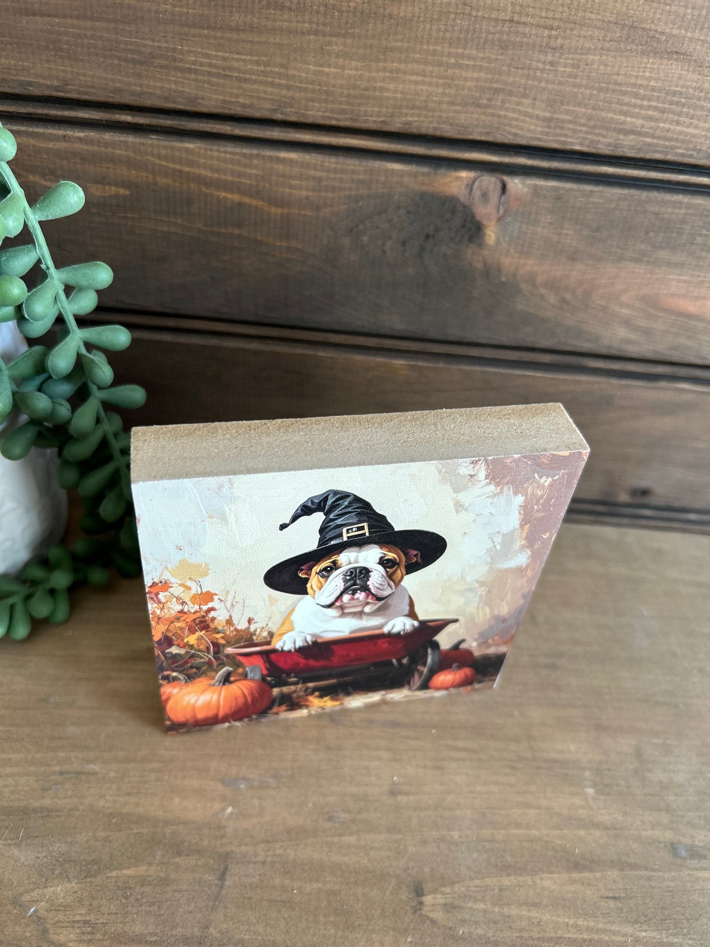 Halloween English Bulldog Wood Sign - Fall Pet Home Decor