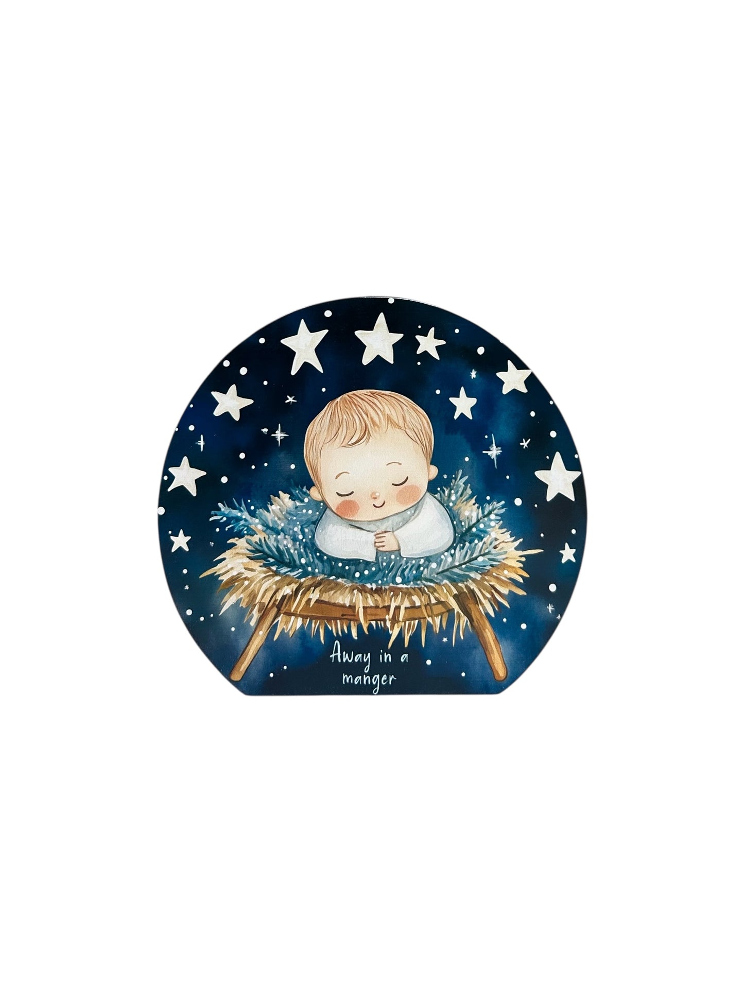 Away in a Manger - Wood Holiday Decor Circle Sign