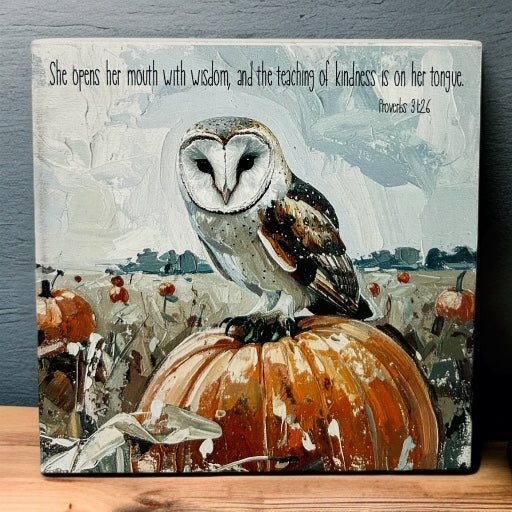 Owl Wisdom - Autumn/Fall Decor Rustic Wood Bible Verse Sign