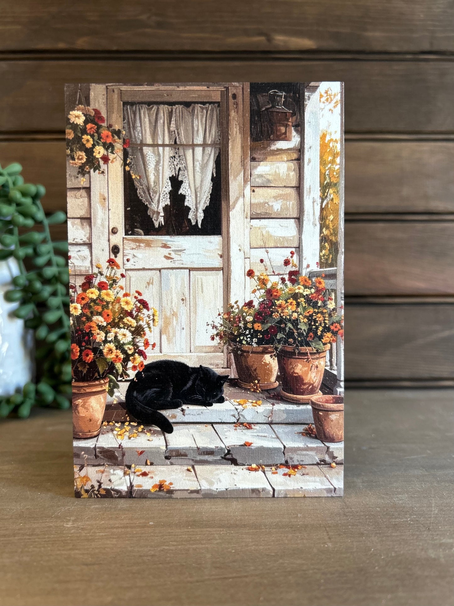 Black Cat on Porch - Fall/Halloween Decor Rustic Wood Sign