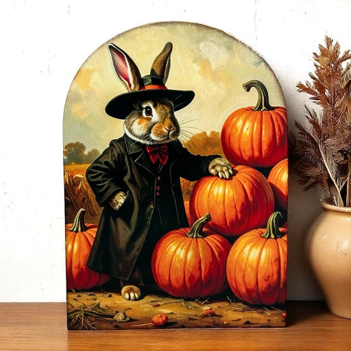 Rabbit and Pumpkins Wood Arch-Halloween 2025 Fall Decor