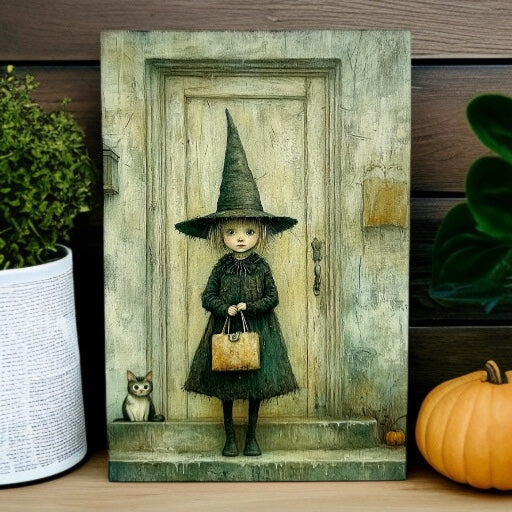 Cute Girl Witch - Autumn/Fall Decor Rustic Wood Sign