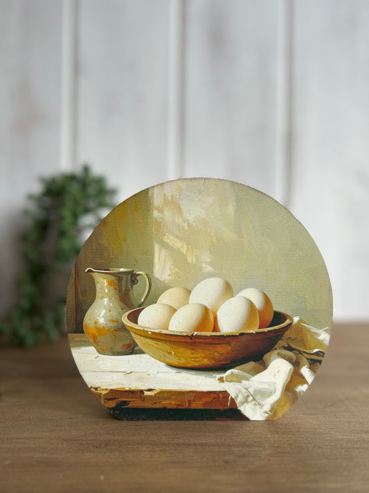 Country Eggs - Wood Spring Decor Circle Sign