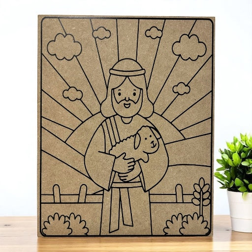 DIY Wood Coloring Book Page - Jesus Holding Lamb