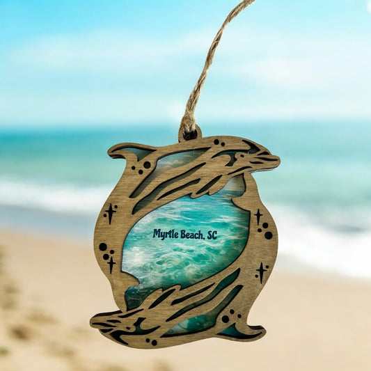 Layered Wood Dolphins Customizable Ornament