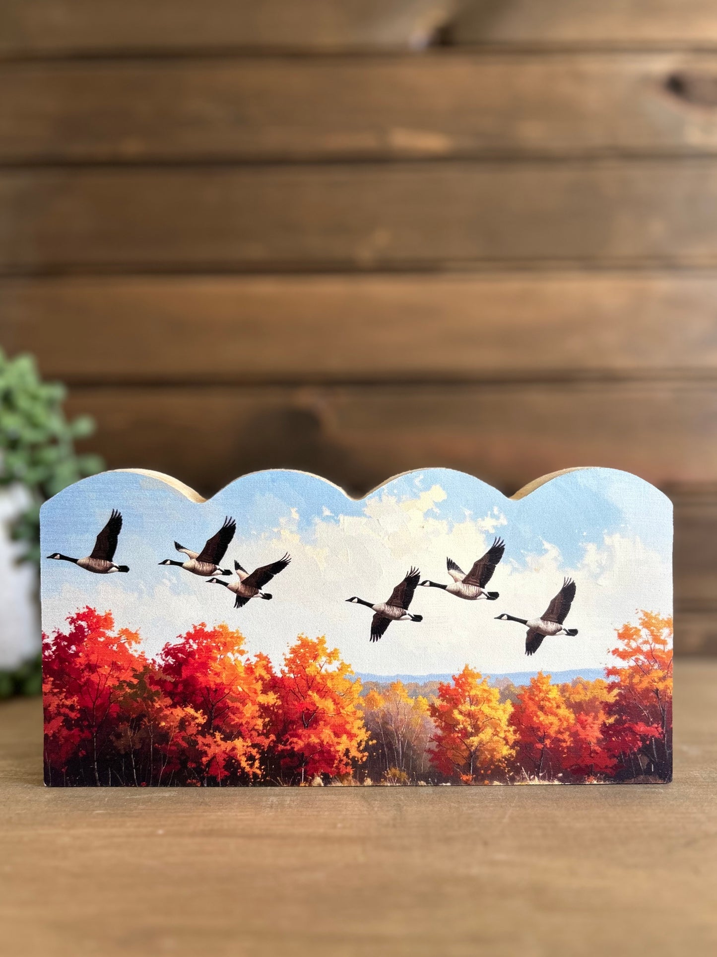 Geese Flying - Fall/Autumn Decor Scalloped Wood Sign