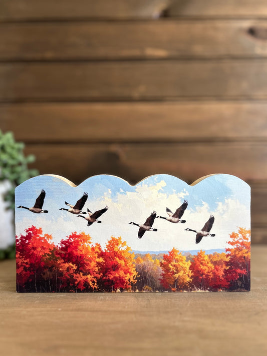 Geese Flying - Fall/Autumn Decor Scalloped Wood Sign