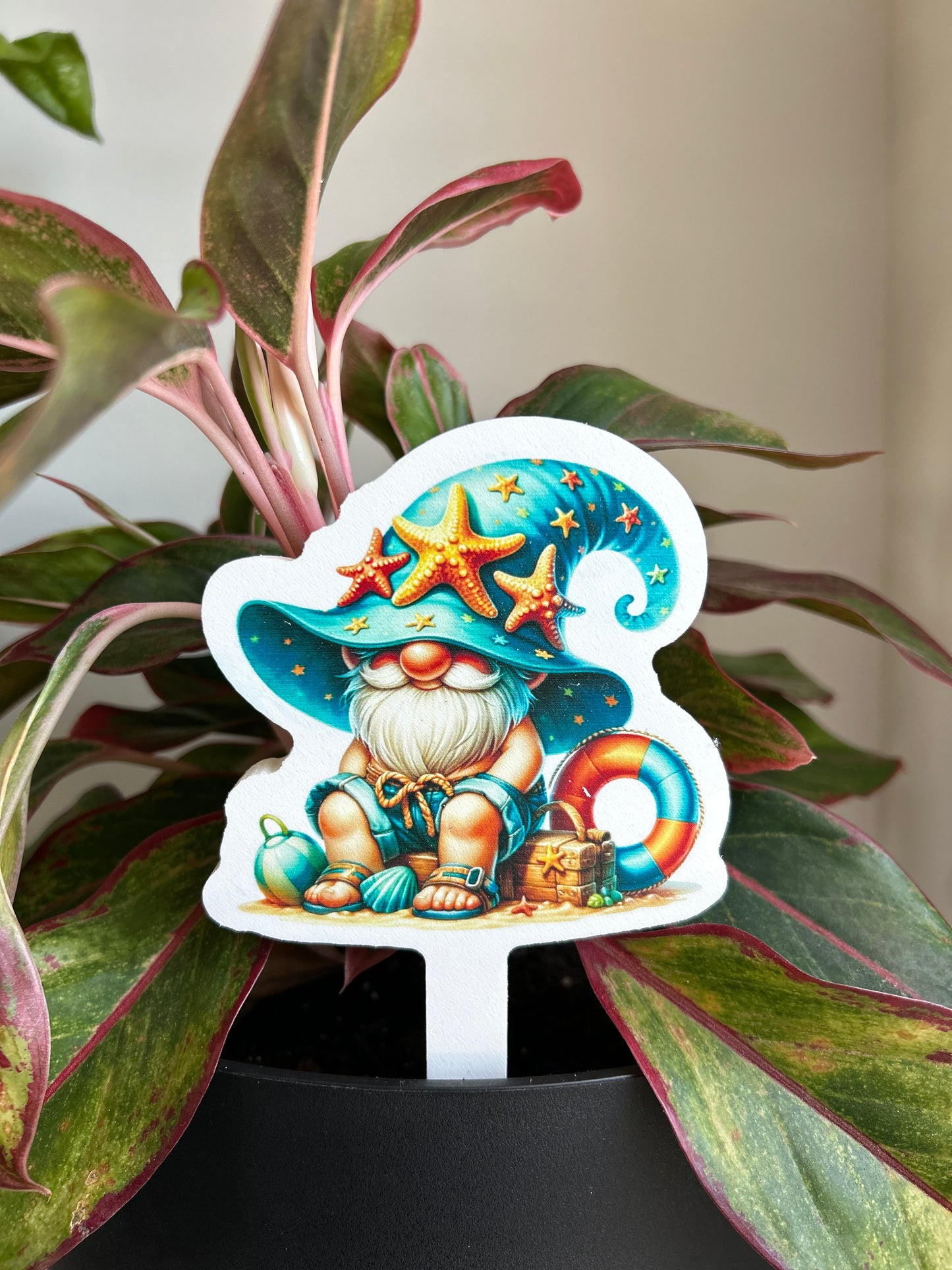 Indoor/Outdoor Plant Stake Decorations - Beach Gnome