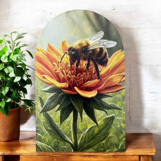 Bee on Flower - Printed Wood Arch - Everyday Home Decor