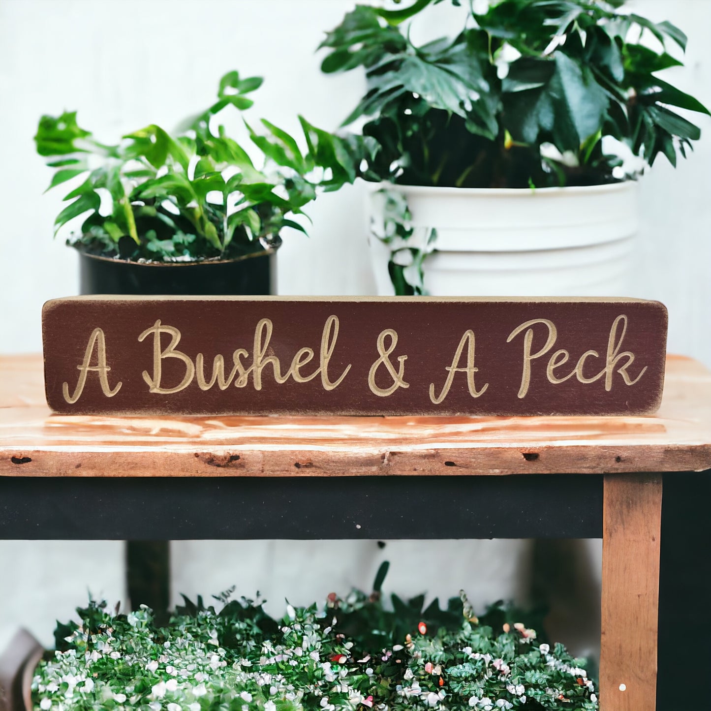 A Bushel & a Peck - Wood Carved Block Sign