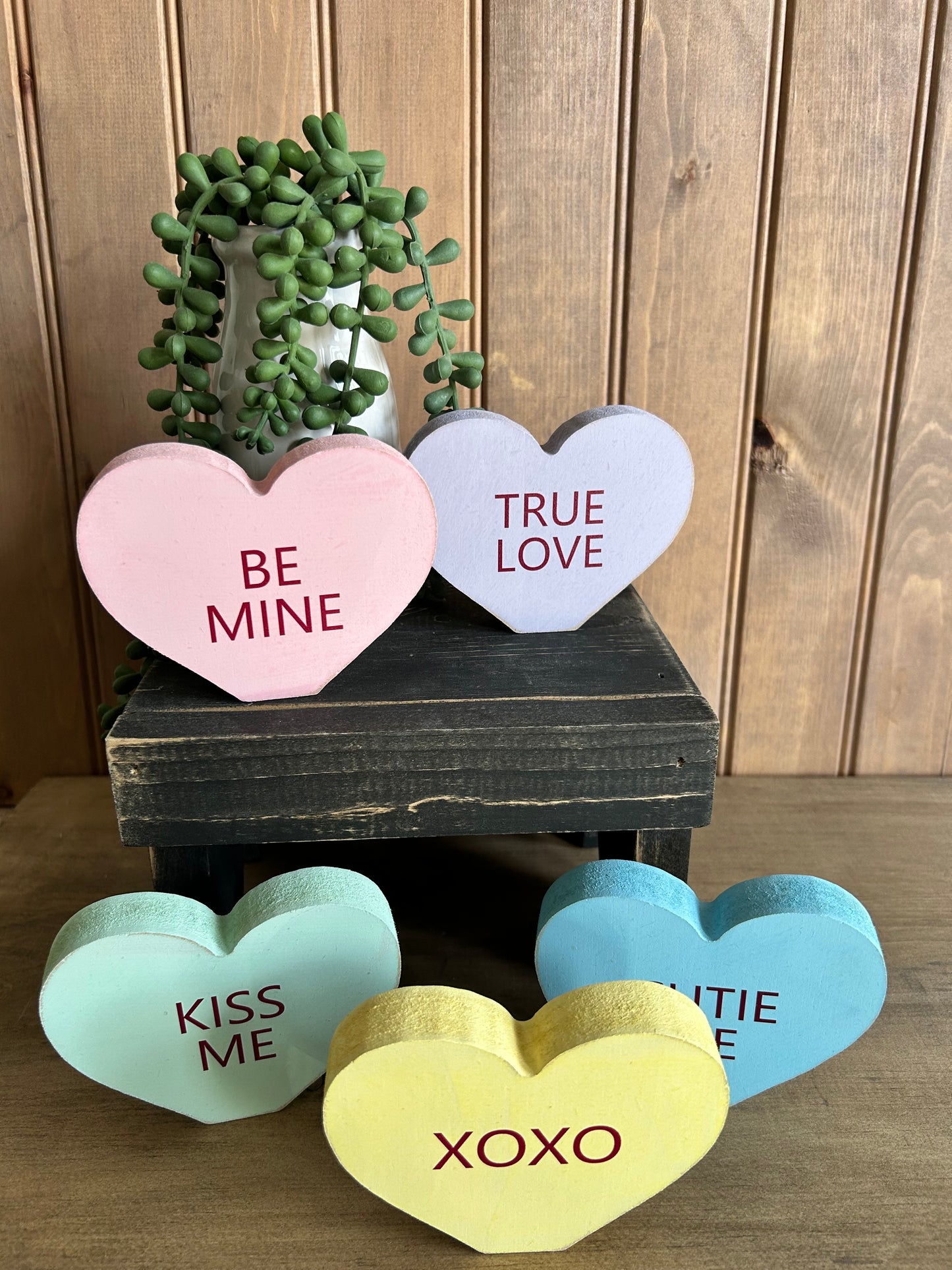Wood Candy Hearts - Valentine’s Day Decor - Set of 5