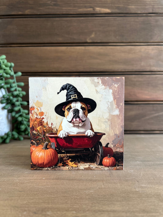 Halloween English Bulldog Wood Sign - Fall Pet Home Decor
