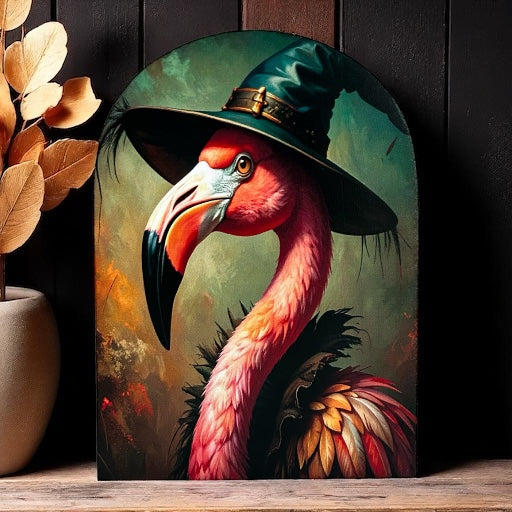 Flamingo Witch Wood Arch-Halloween 2025 Fall Decor Sitter