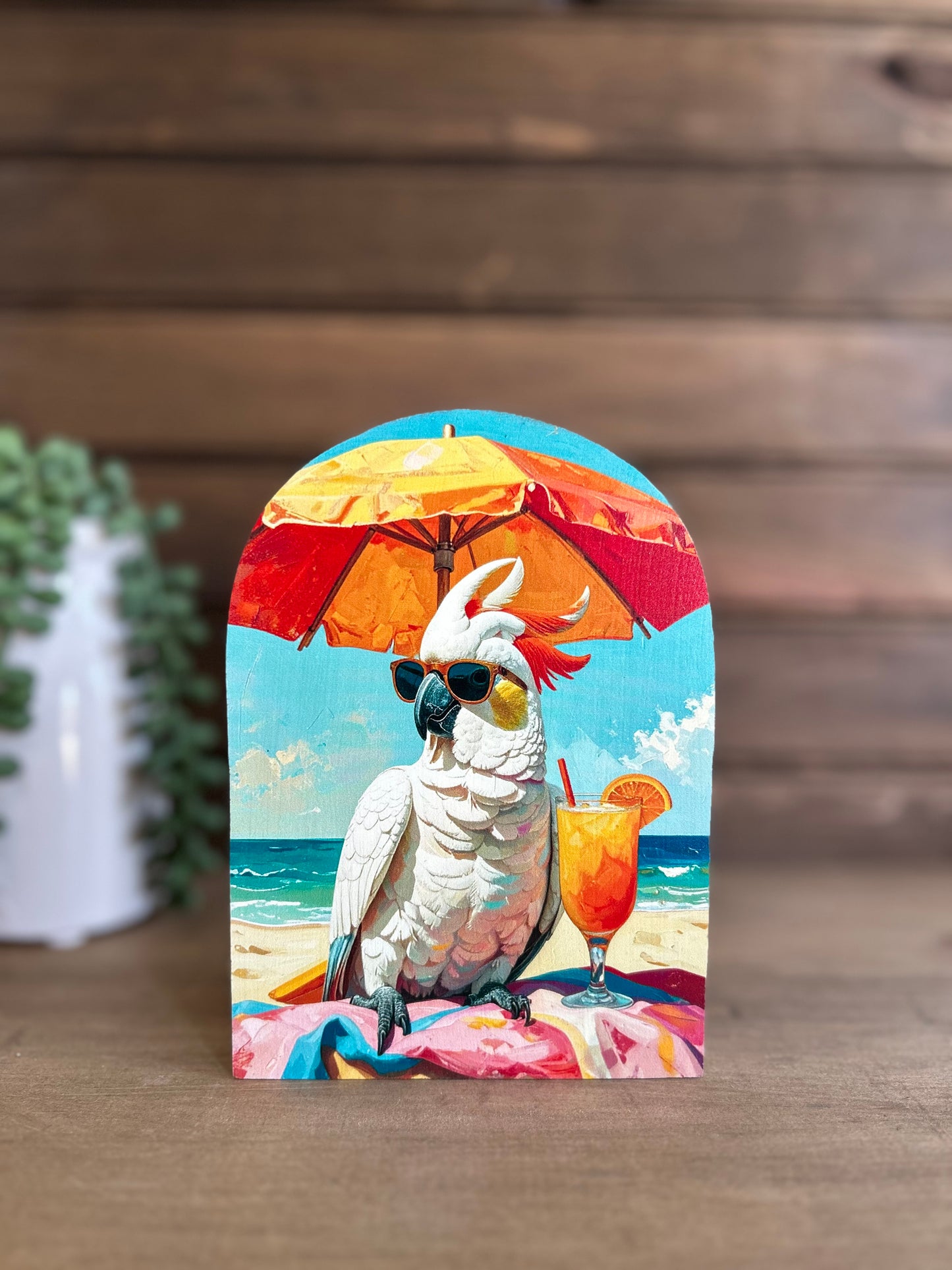 Cockatiel on the Beach Wood Arch- Coastal Decoration Decor