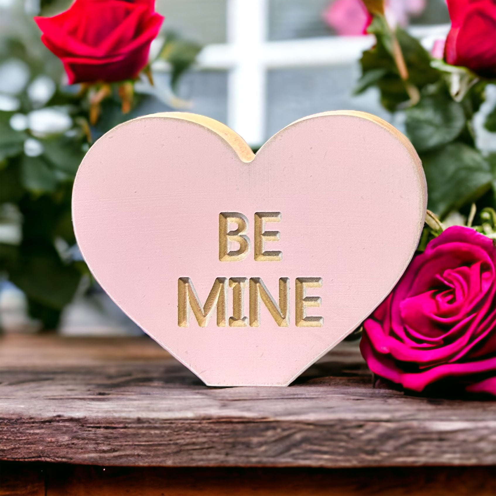 Pink wood heart "Be Mine"