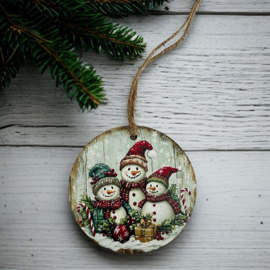 Snowman Family -Vintage Style Wood Ornament
