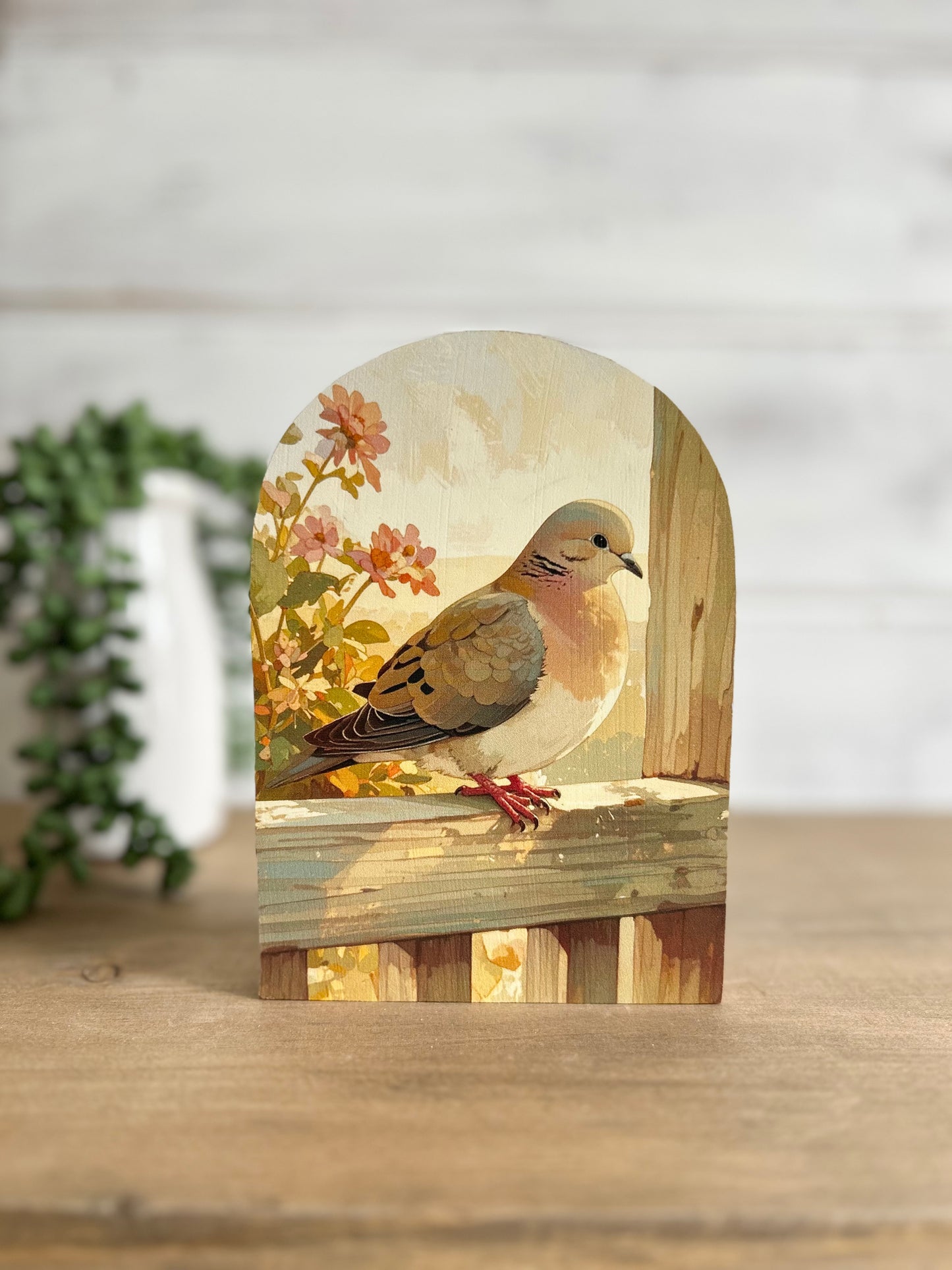 Dove on Porch Wood Arch - Country Farmhouse Decor