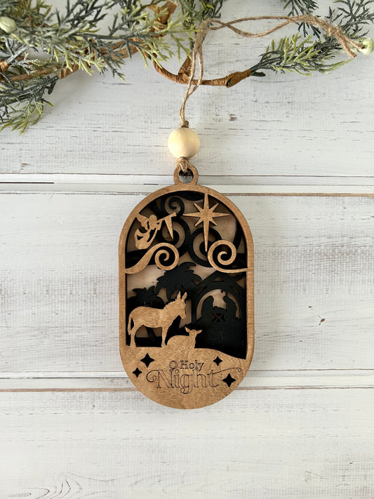Wood layered "Holy night" ornament 