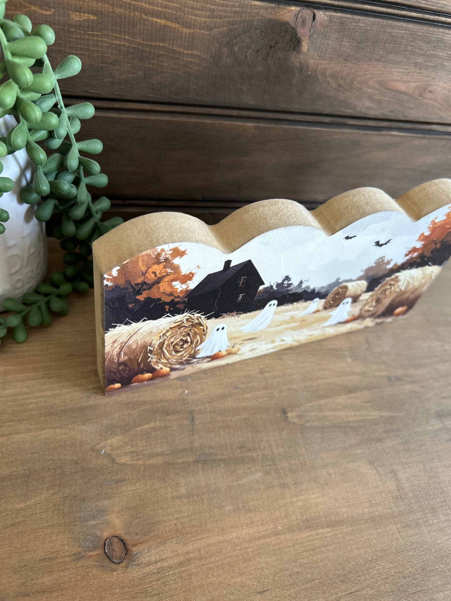 Farmhouse Ghosts-Fall/Halloween Decor Scalloped Wood Sign