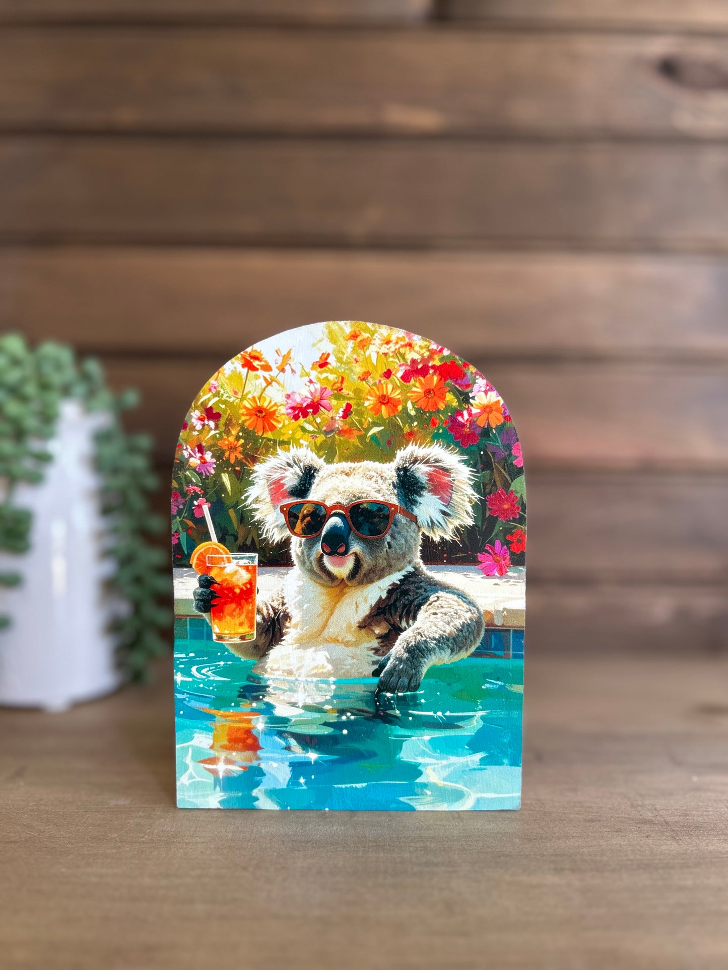 Koala Bear in Pool Wood Arch- Summer 2026 Decor 