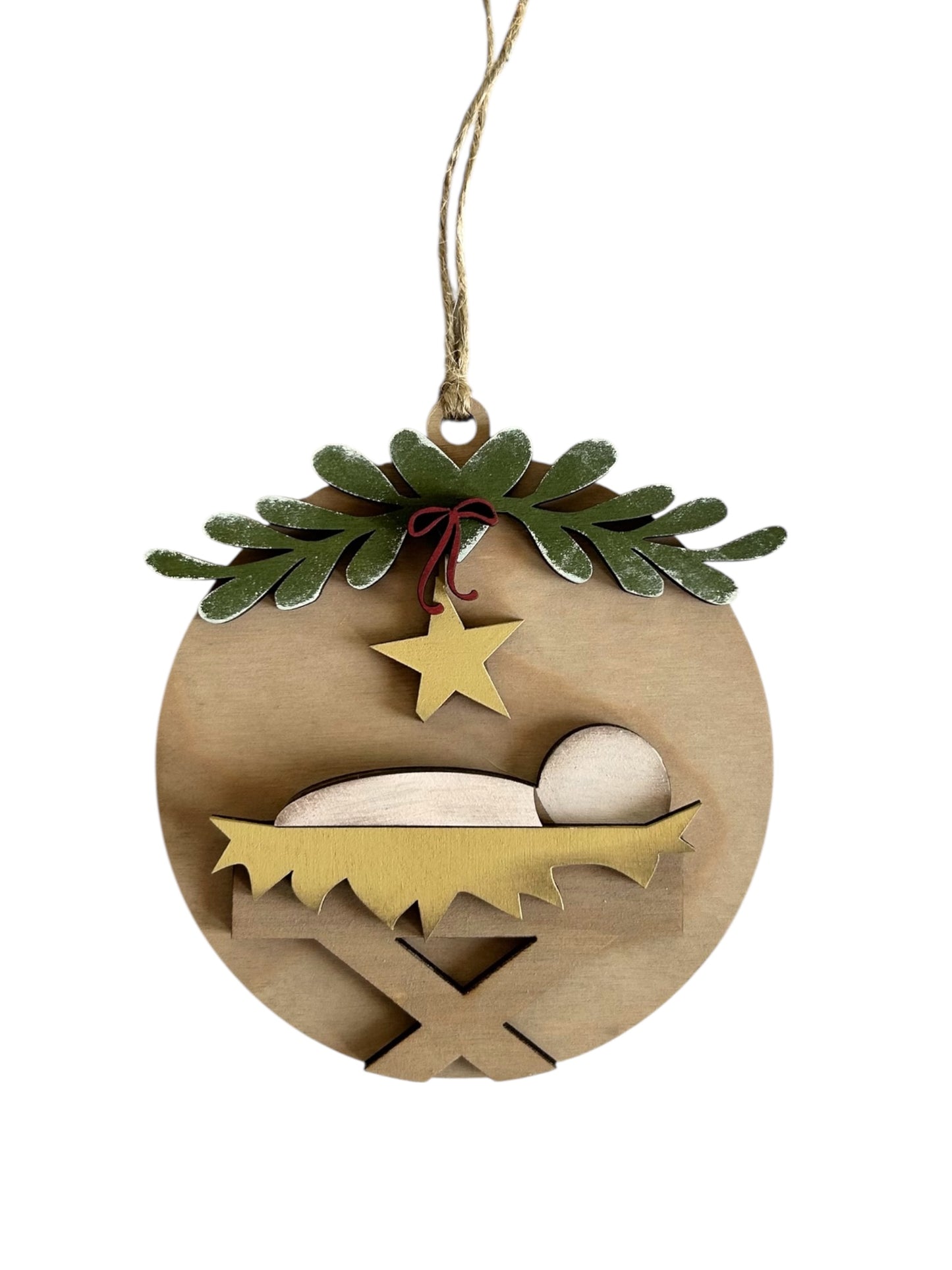 Baby Jesus in Manger - Layered Wood Christmas Ornament