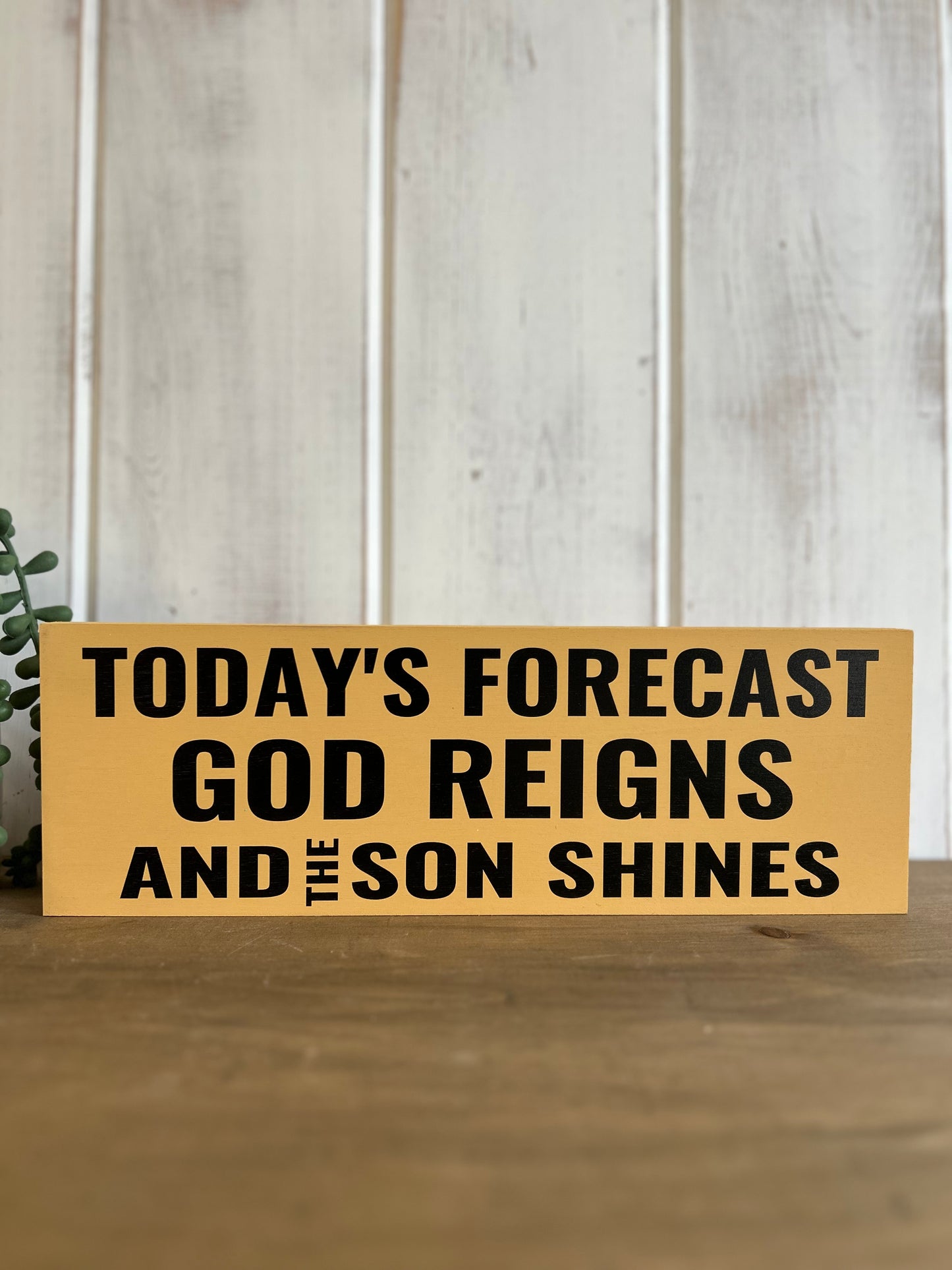Today's Forecast God Reigns and the Son Shines - Rustic Wood Sign