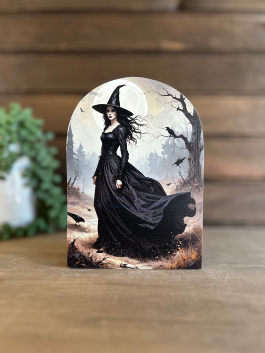Black Dress Witch Wood Arch - Halloween/Fall 2026 Decor