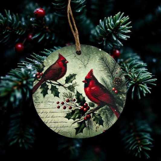 Cardinal Pair -Vintage Style Wood Ornament