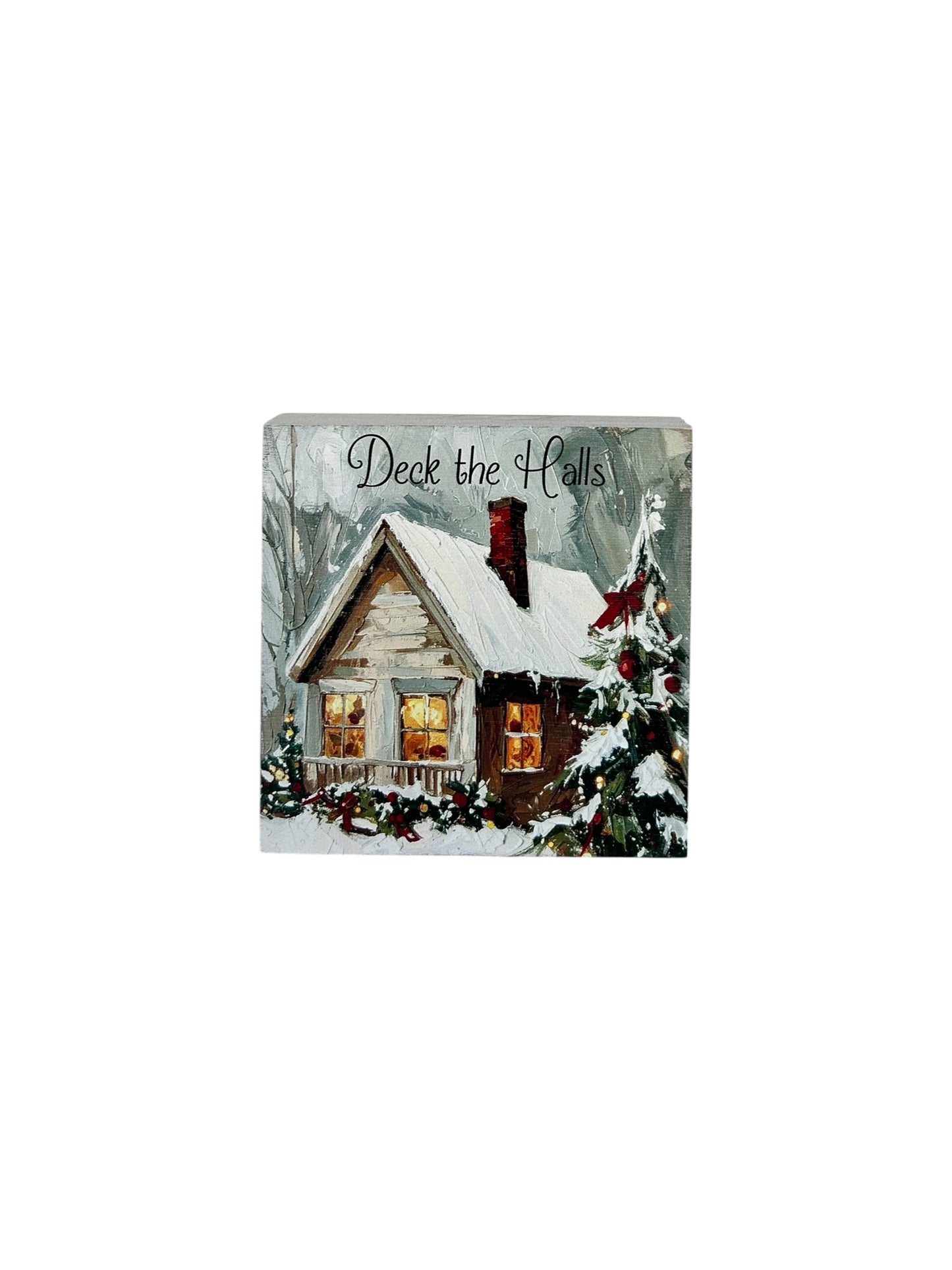 Deck the Halls - Rustic Wood Block Sign Winter Snowman Decor