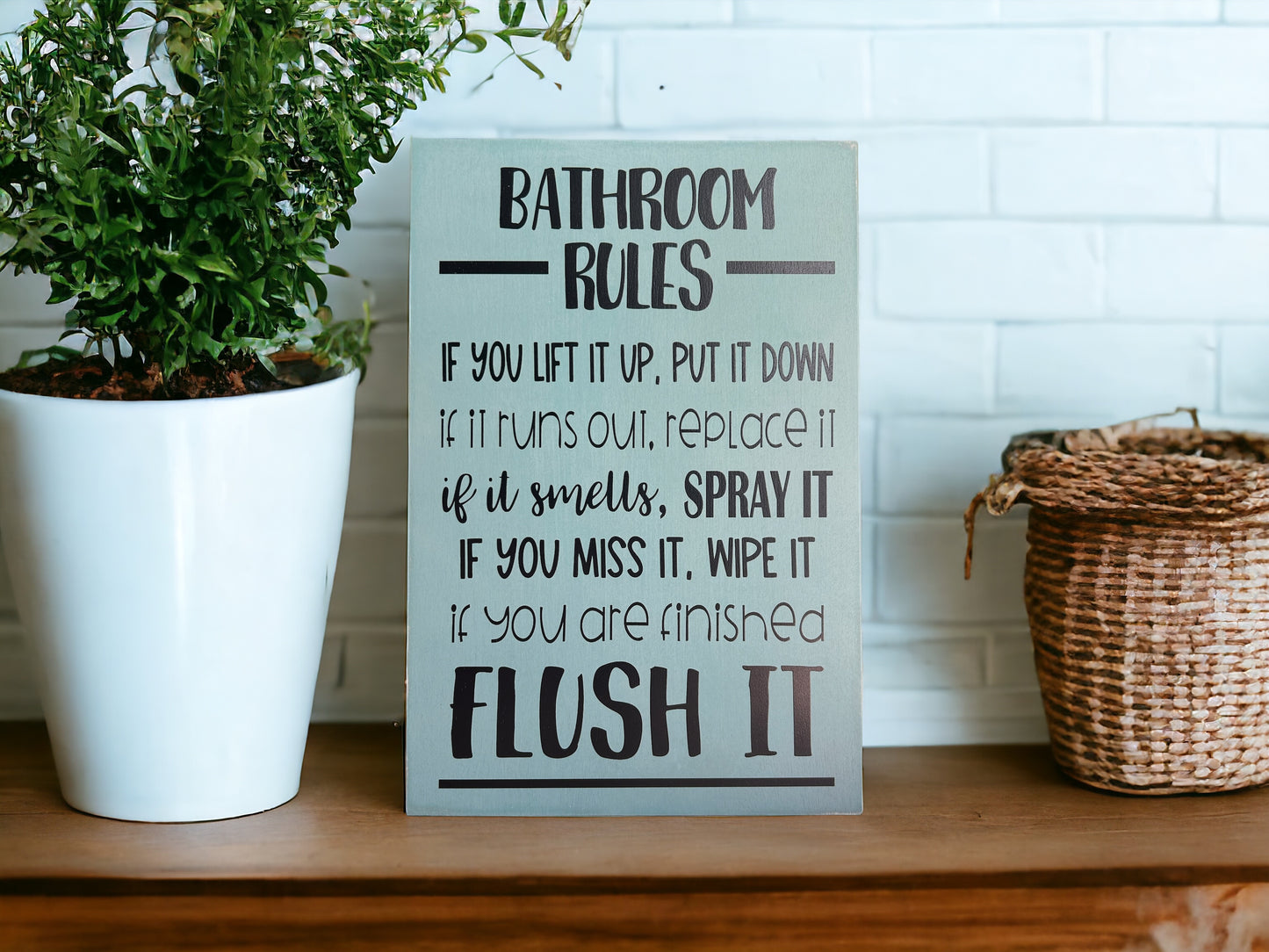 Bathroom Rules - Funny Rustic Wood Bathroom Sign