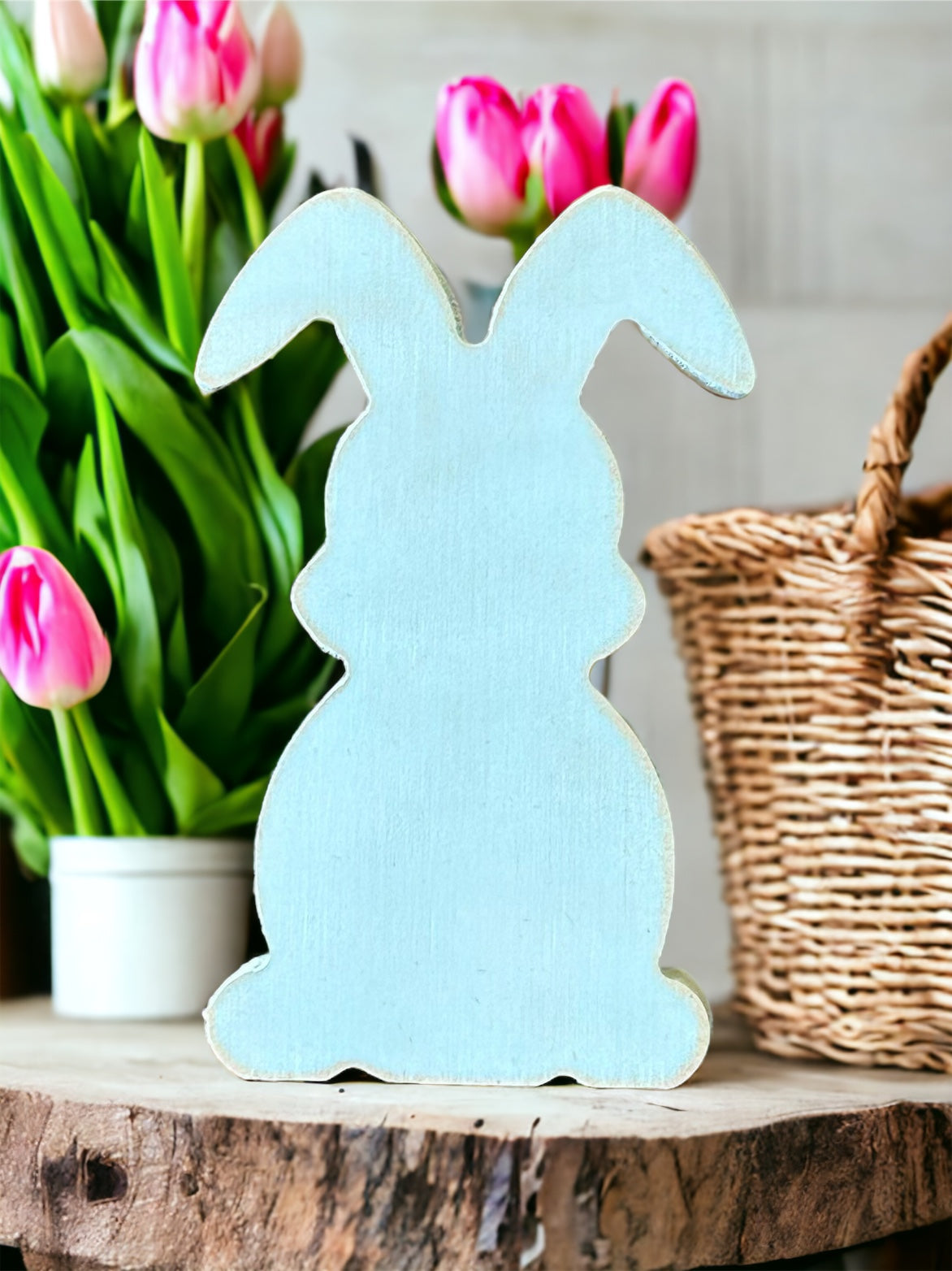 Blue wood Easter bunny