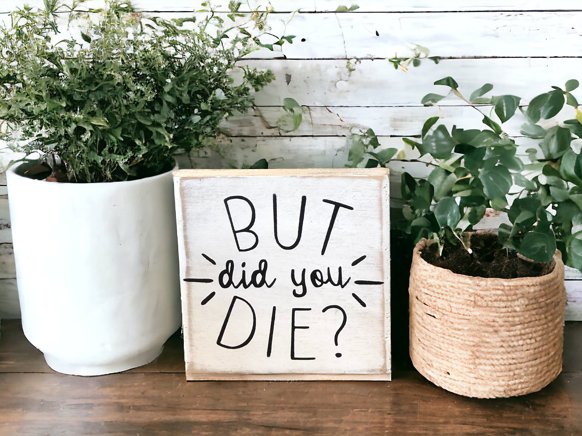 "But did you die?" wood sign