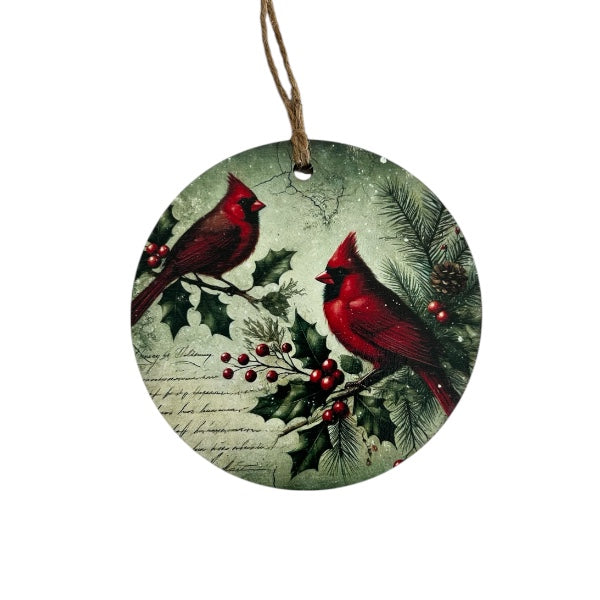 Cardinal Pair -Vintage Style Wood Ornament