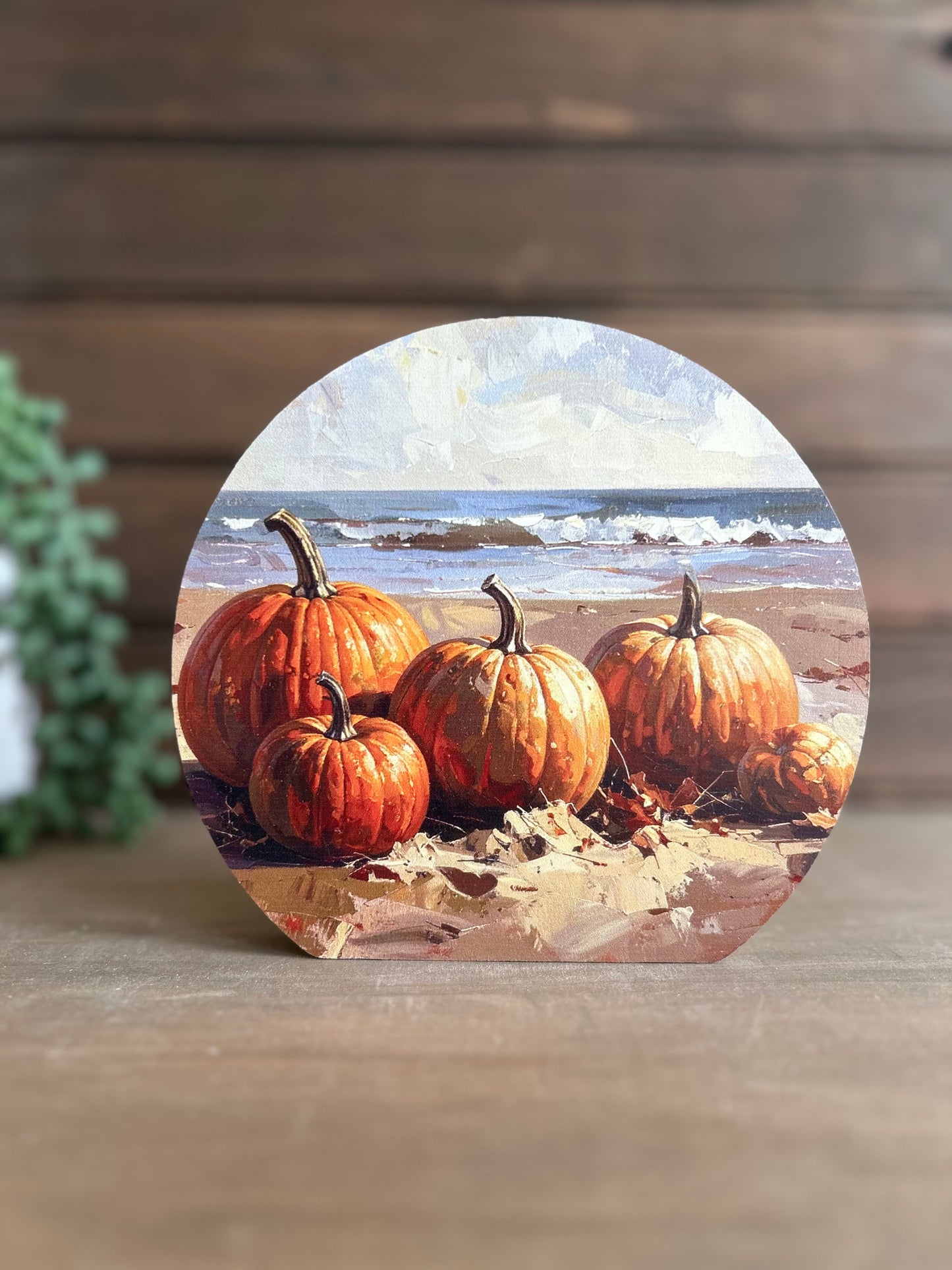 Fall Pumpkins on the Beach - Autumn Decor Circle Wood Sign (Copy)