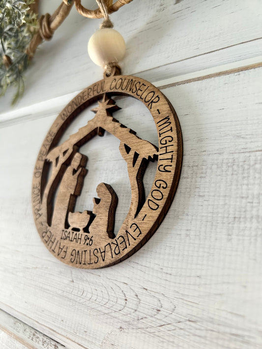 Wood manger ornament