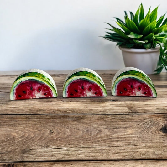 Rustic Wood Miniature Watermelon Slices-Summer Decor Set/3