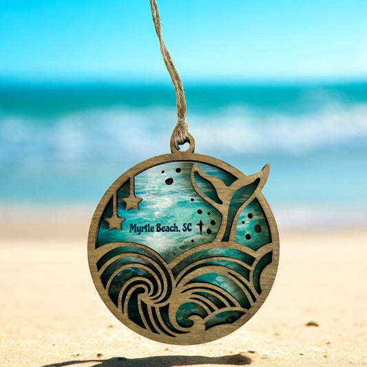 Layered Wood Whale’s Tail Customizable Ornament