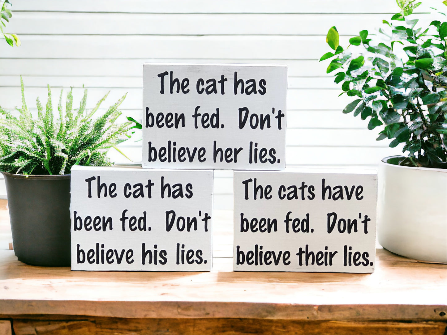 "Cat has been fed" wood sign