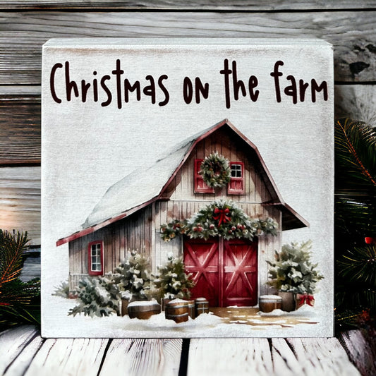Christmas on the Farm - Rustic Holiday Decor Wood Sign