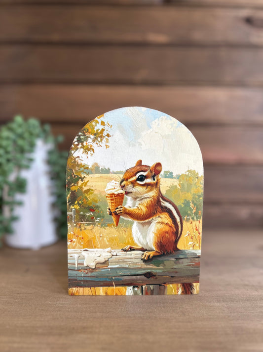 Squirrel Having Ice Cream Wood Arch- Farmhouse Country Decor