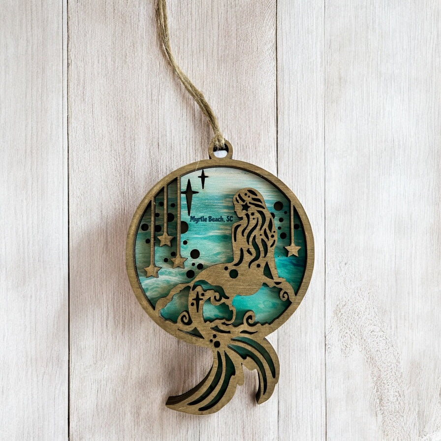 Layered Wood Mermaid Customizable Ornament