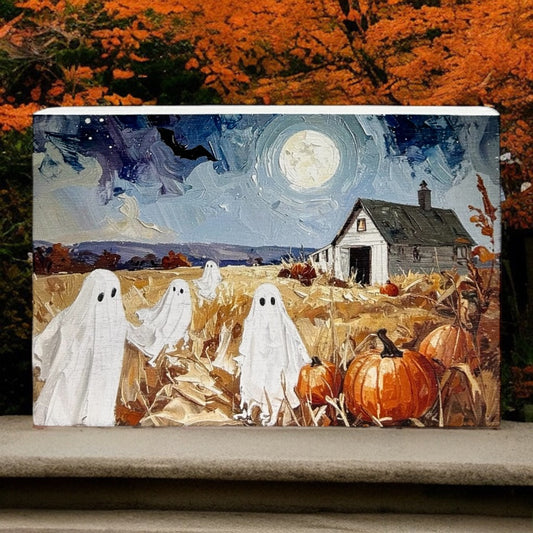 Ghosts in Field Painting- Autumn/Fall Decor Rustic Wood Sign