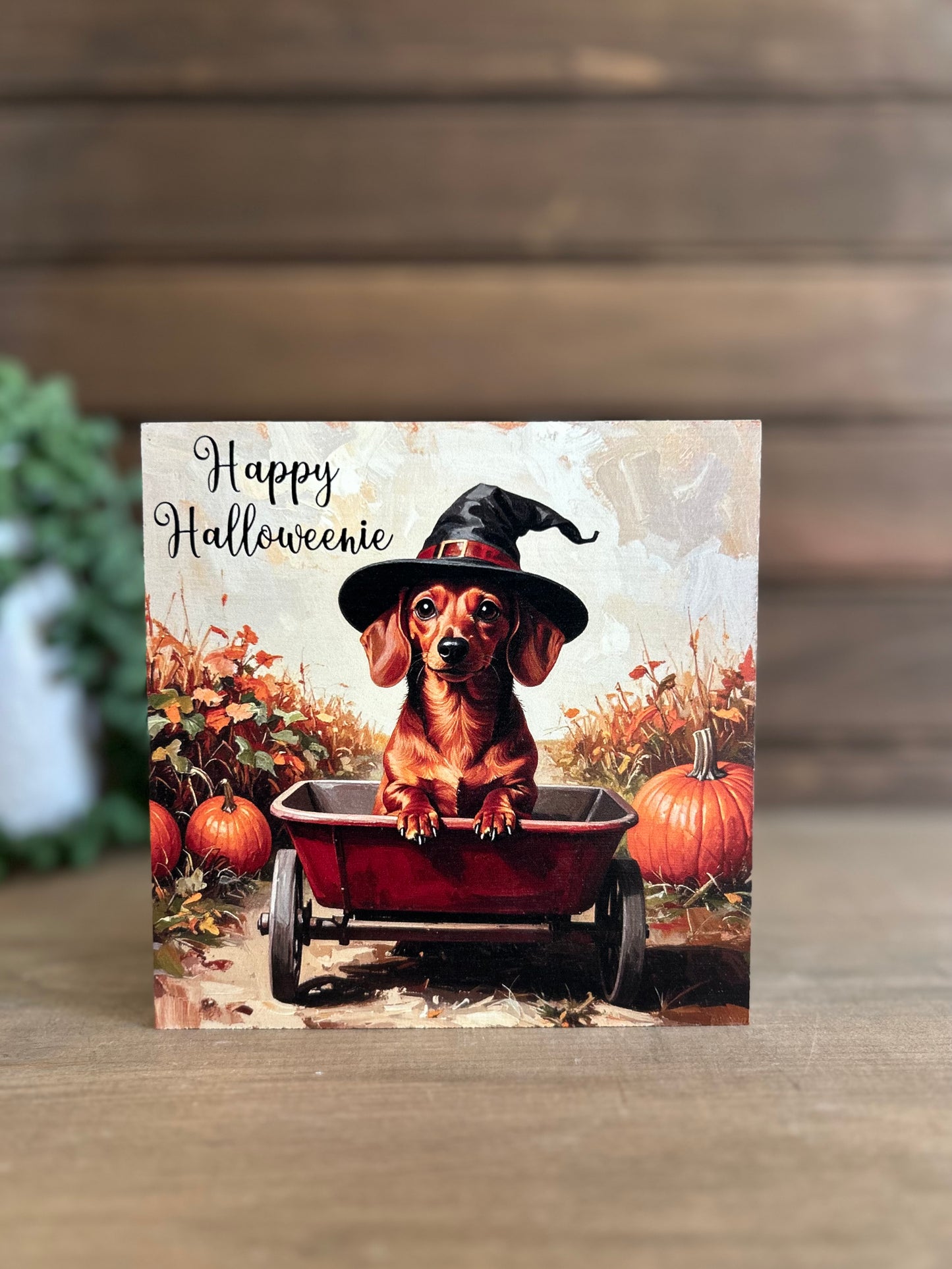 Happy Halloweenie Dachshund Wood Sign - Halloween Pet Decor