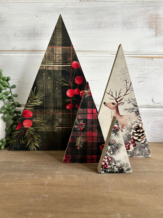 Farmhouse Wood Christmas Trees-Flannel Christmas 2026 Decor