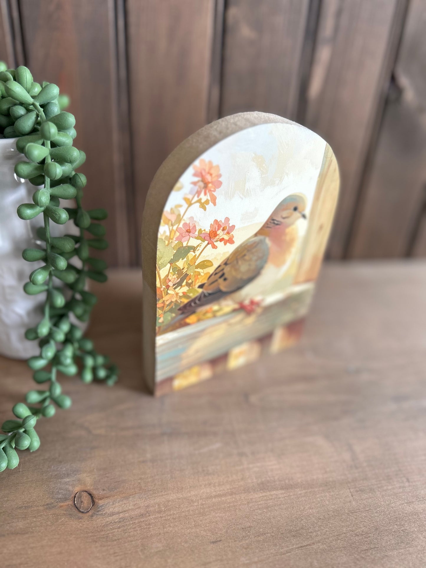 Dove on Porch Wood Arch - Country Farmhouse Decor