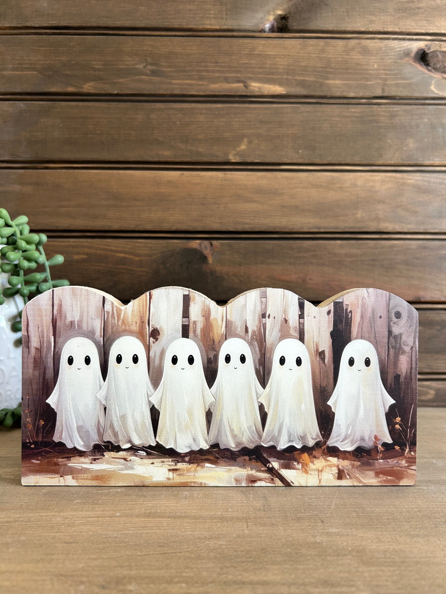 Ghost Boo Crew -Fall/Halloween Decor Scalloped Wood Sign