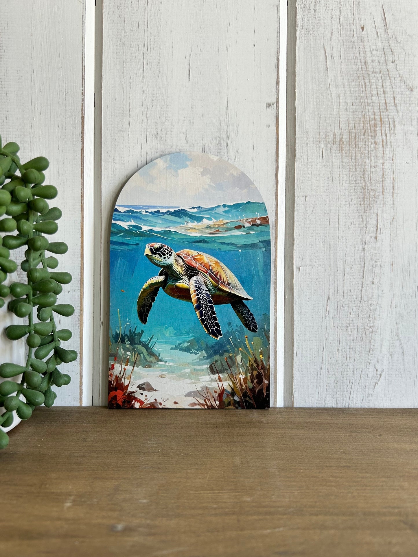Sea Turtle - Printed Wood Arch - Beach Decor